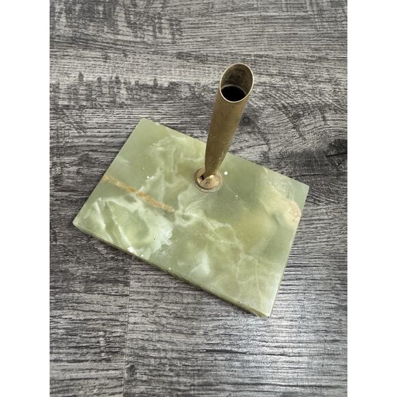 Set Of 2 Vintage Green Alabaster Fountain Pen Holders MCM Atomic Mad Men - Picture 8 of 16